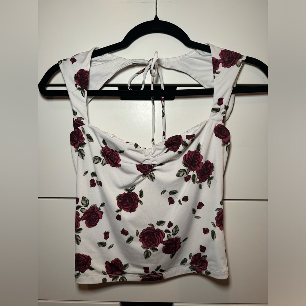 Rose Printed Open Back Tank Top